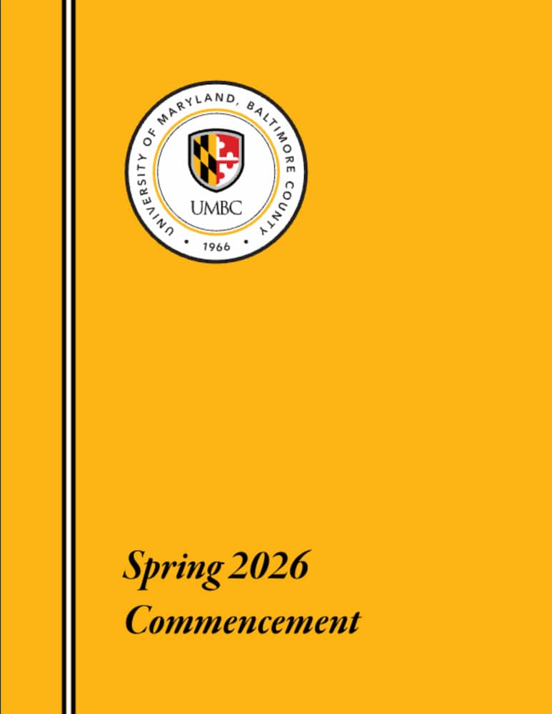 A gold commencement program cover page with university seal and the words "Spring 2026 Commencement"